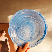 Pacific Blue Decor Bowl Irregular cobalt blue cloud water wave glass soup plate, hazy ocean topography decor bowl for high-end household and restaurant kitchen dinnerware