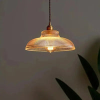 Linden Glow Ribbed Pendant Light Ribbed glass pendant light with brass hardware Nordic hanging lamp