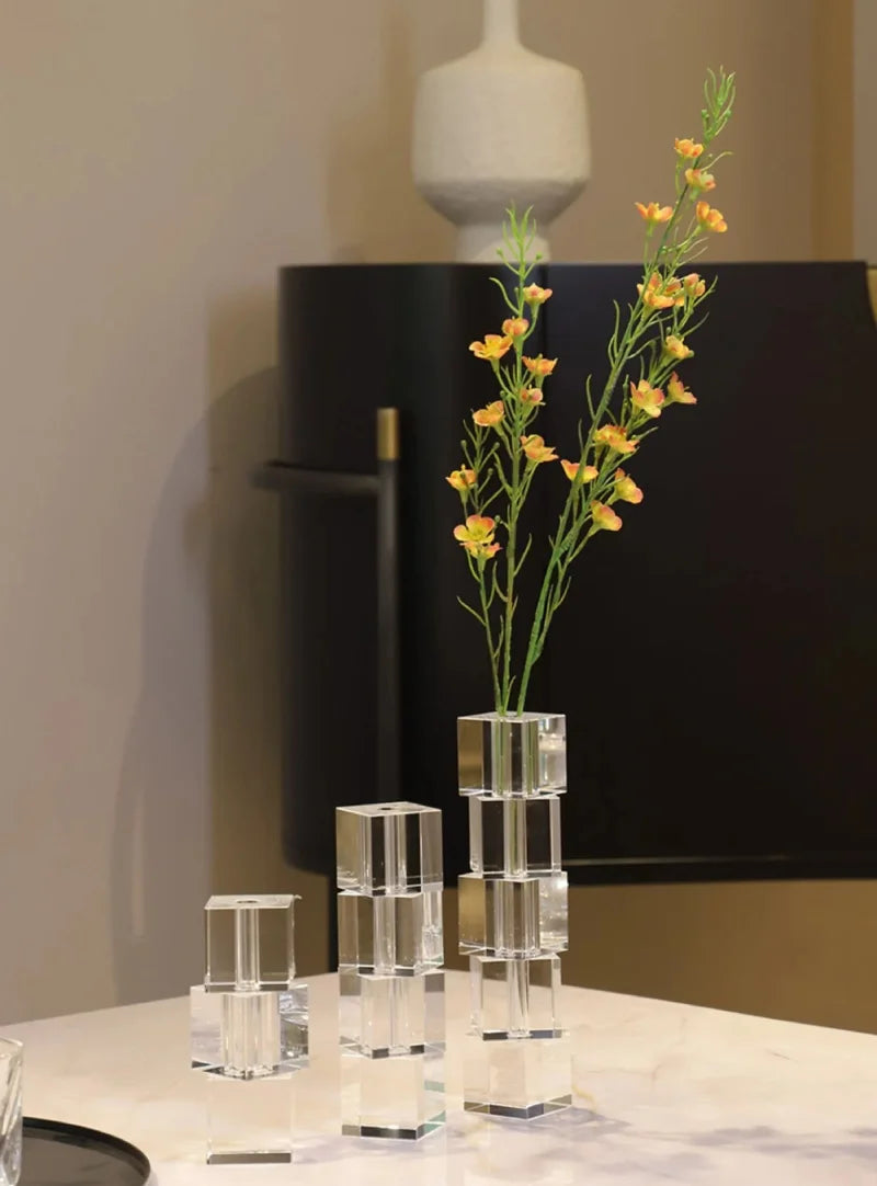 Glass block vase modern crystal geometric flower holder home décor