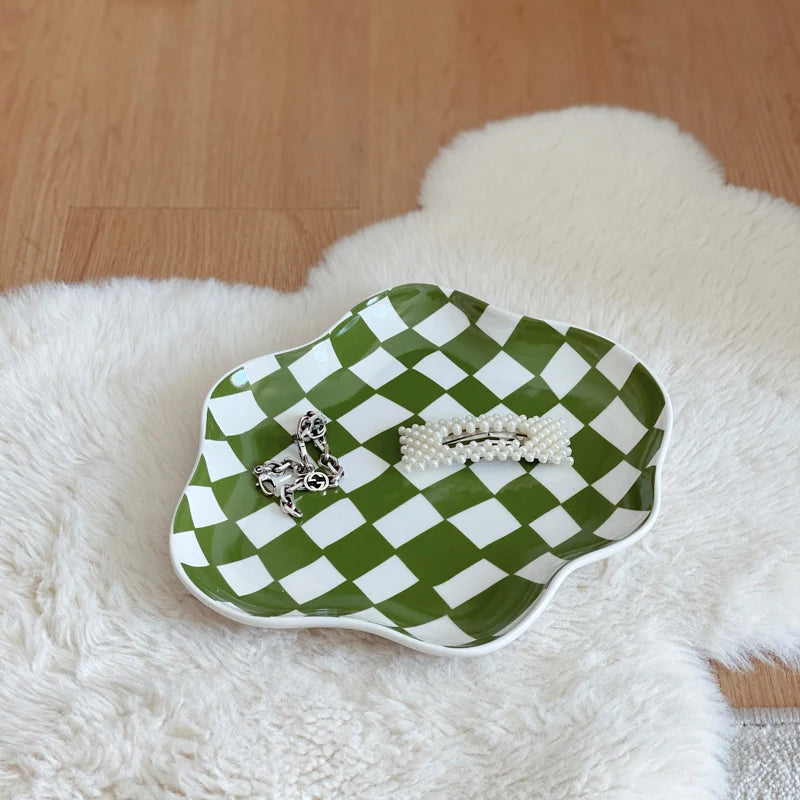 European Chessboard Ceramic Plate Black and White Checkered Irregular Tableware Dinner Plate Dinner Set Plates and Dishes-Letifly Lights and Decor