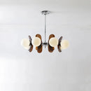 Retro glass globe chandelier with amber panels mid-century modern dining room light