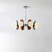Retro glass globe chandelier with amber panels mid-century modern dining room light