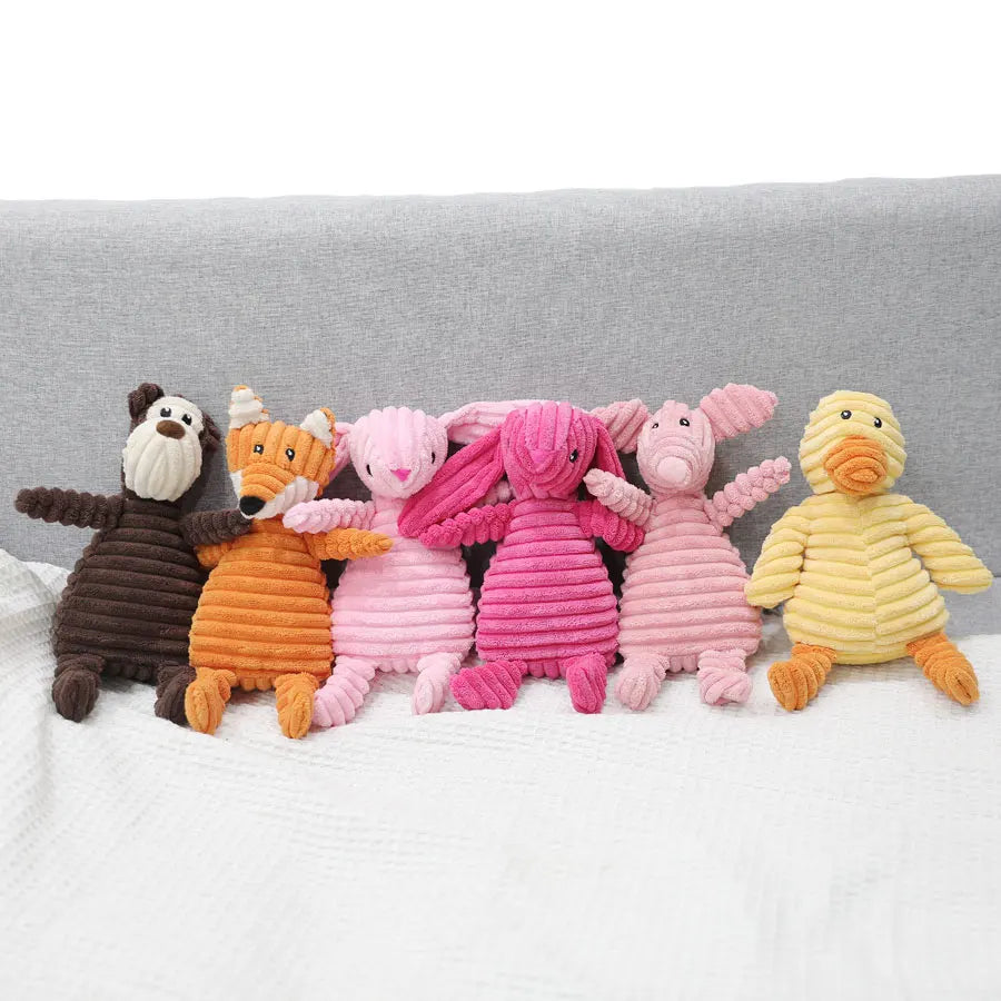 Plush corduroy squeaky dog toy animal shape durable chew toy for puppies and dogs