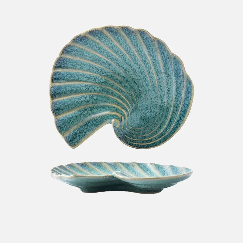 Ceramic shell plate kiln glaze ocean-inspired tableware