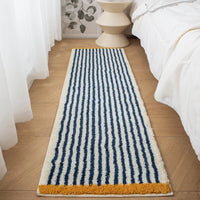 Long Tufting Blue Striped Rug Soft Flocking Non-slip Floor Mat Entrance Bedroom Living Room Girl's Bedside Blanket Home Decor