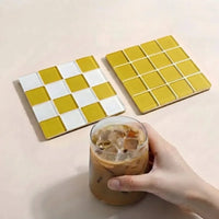 2Pcs Square Mosaic Glass Coaster Set, Heat Resistant Drink Cup Mats, Non-Slip Cork Base Table Protection Mat, Modern Minimalist-Letifly Lights and Decor