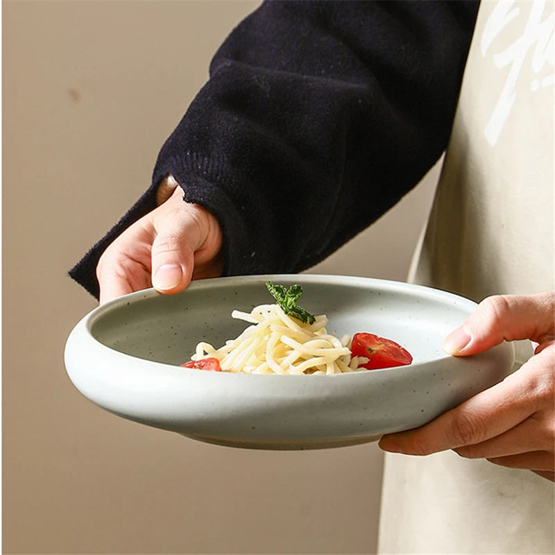 Deep Tank Creamic Plate Seasoning Sauce Dish Large Capacity Dinner Trays for Steak Salad Fruit Japanese Pretty Tableware-Letifly Lights and Decor