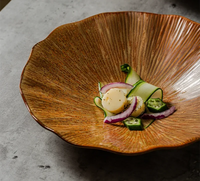 Terracotta ceramic sunburst bowl scalloped rim artisan textured serving bowl modern rustic tableware