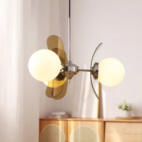 Retro glass globe chandelier with amber panels mid-century modern dining room light