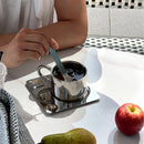 Stainless steel espresso cup and square saucer modern coffee tea set 3pc set with teaspoon