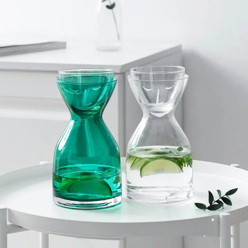 Nordic face glass carafe set clear green hourglass pitcher matching lid minimalist bedside water jug