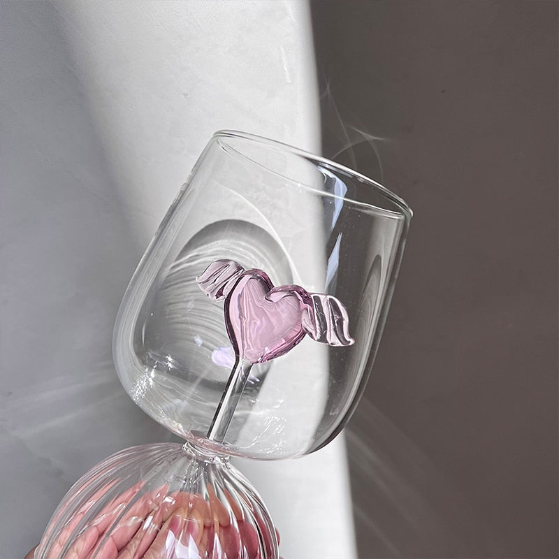 Pink Love Wings Glass Cup & Goblet