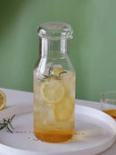Glass carafe with cup lid modern water bottle minimalist infusion pitcher clear glass beverage container bedside carafe