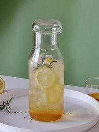 Glass carafe with cup lid modern water bottle minimalist infusion pitcher clear glass beverage container bedside carafe