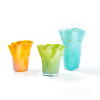 Glass vase gradient color wavy rim handblown ruffle edge pastel dotted accents