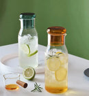 Glass carafe with cup lid modern water bottle minimalist infusion pitcher clear glass beverage container bedside carafe