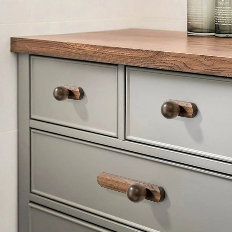 solid wood hemisphere cabinet pulls minimalist round drawer handles natural wood furniture hardware