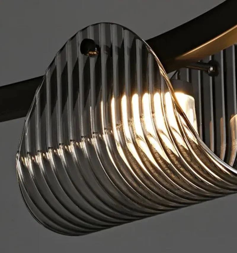 Modern ribbed glass wall lamp black finish ambient lighting half moon sconce contemporary interior