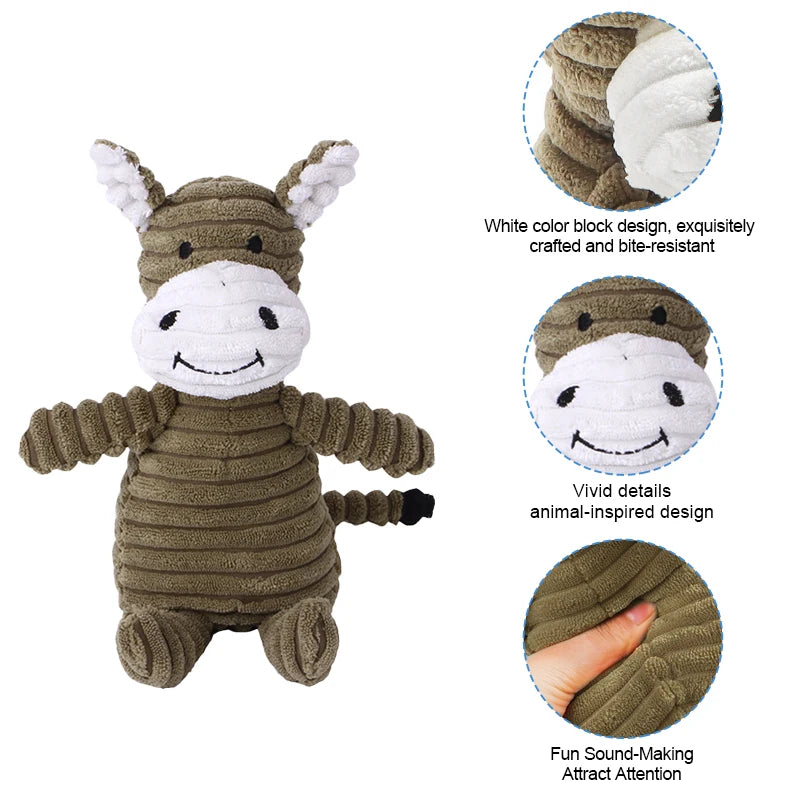 Plush Gray Donkey Squeaky Dog Toy – Soft Interactive Chew Toy for Small & Medium Dogs