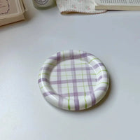 Gridline Ceramic Plates Glossy ceramic plates with thick rim in pink green blue purple modern tableware