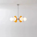 Retro glass globe chandelier with amber panels mid-century modern dining room light