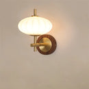 The Aurelia Sconce Walnut wood wall sconce with ribbed glass shade modern retro bedside light