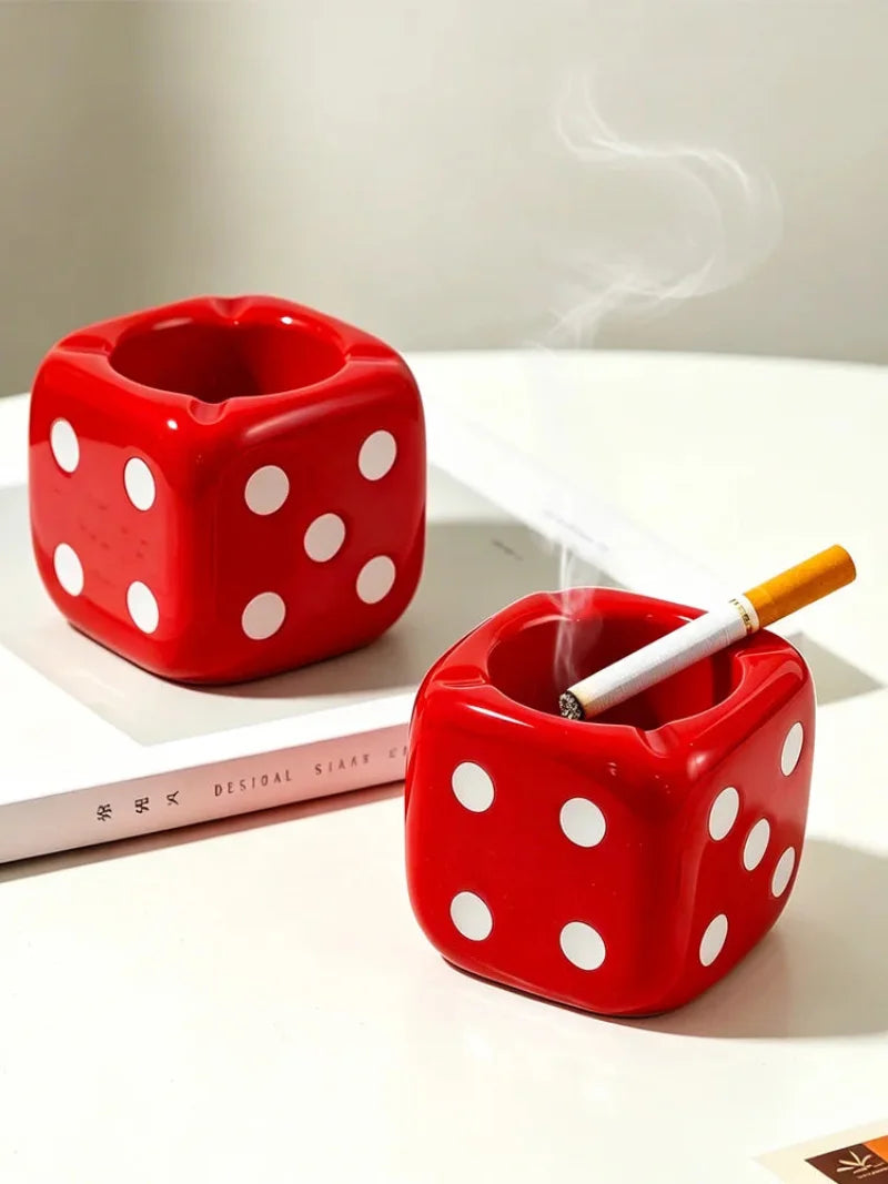 Glossy Red Square Dice Resin Ashtray Creative Cigarette Ash Container for Living Room Desk Bar Office Table Decor Accent-Letifly Lights and Decor