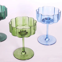 Wave Rim Glass Collection Colorful crystal glasses with wavy petal rim modern cocktail and wine glass 