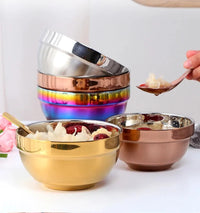 Small&Big Stainless Steel Chinese Rainbow Round Bowl Rice Soup Double Hot Insulation Container Noodle Bowl Kitchen Tableware-Letifly Lights and Decor