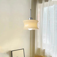 Retro glass pendant light French style ripple shape chrome accent cream white minimalist ceiling lamp bedroom dining room