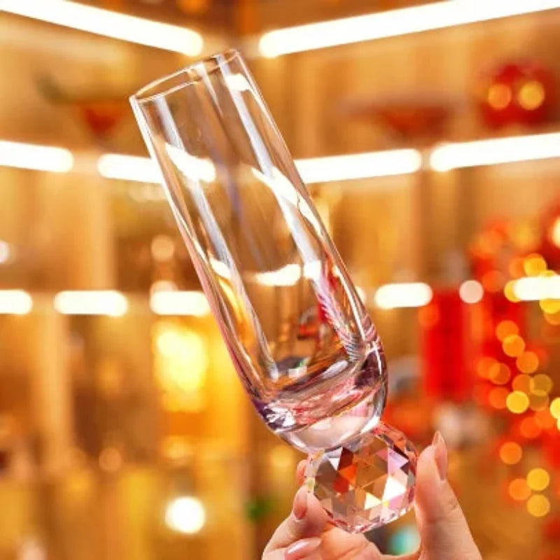 Champagne flute crystal glass colorful gradient faceted orb base modern celebration glass