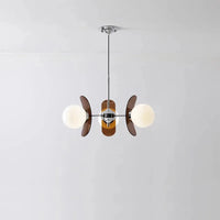 Retro glass globe chandelier with amber panels mid-century modern dining room light