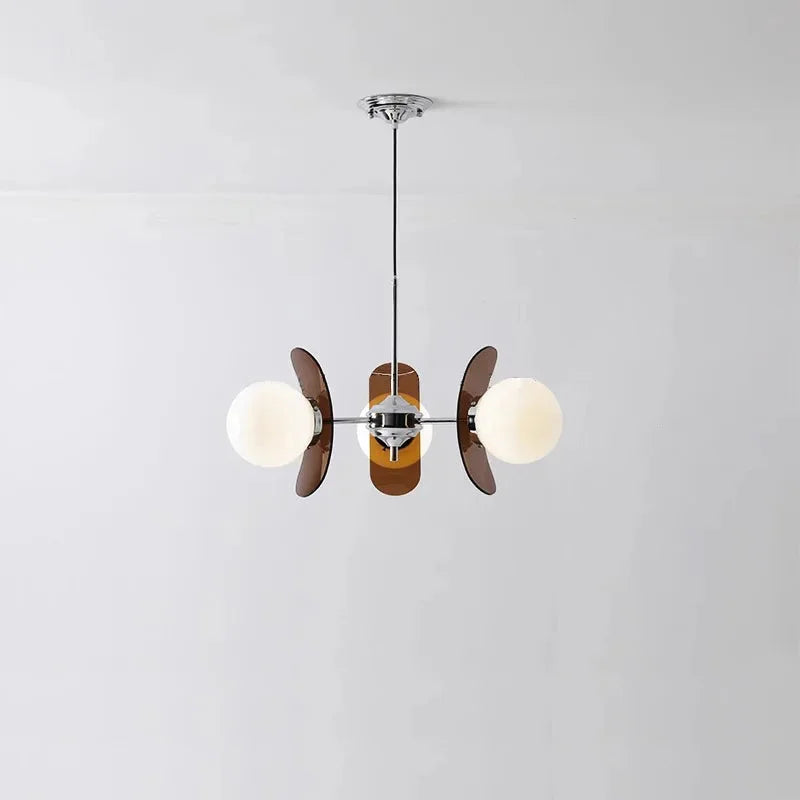 Retro glass globe chandelier with amber panels mid-century modern dining room light