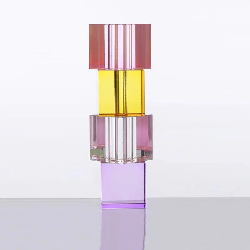 Glass block vase modern crystal geometric flower holder home décor
