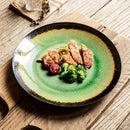 Ceramic Dinner Plate Green Kiln Glaze Flat Sushi Salad Serving Crackle Ice Glazed Dish