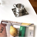 Stainless steel espresso cup and square saucer modern coffee tea set 3pc set with teaspoon