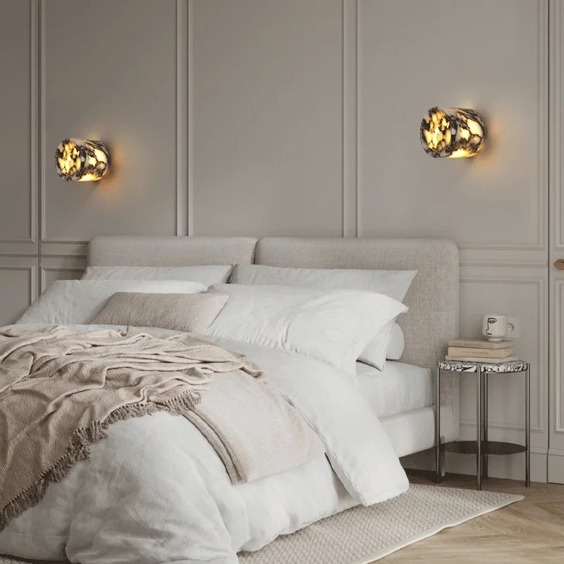 Marble wall sconce LED natural stone modern cylindrical ambient lighting