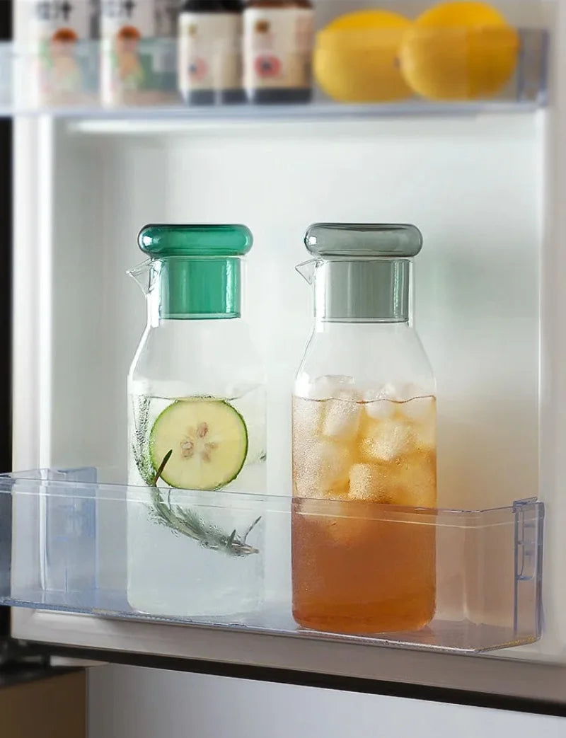 Glass carafe with cup lid modern water bottle minimalist infusion pitcher clear glass beverage container bedside carafe