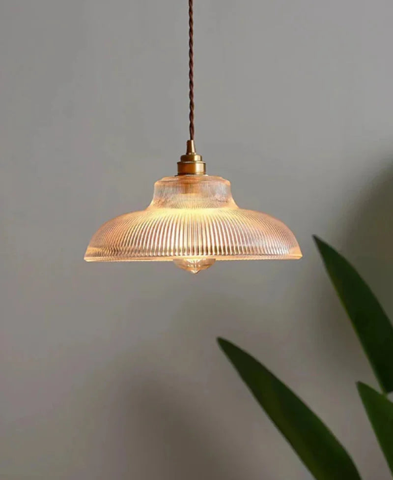 Linden Glow Ribbed Pendant Light Ribbed glass pendant light with brass hardware Nordic hanging lamp
