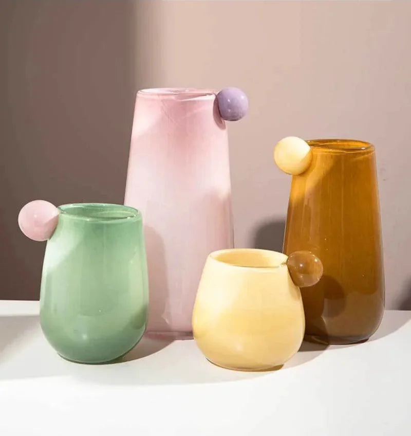 The Pop Vase Collection Candy Style Colorful Glass Vase Hydroponics Flower Pot Desk Decoration Flower Arrangement Floral Vases Room Aesthetic Decor