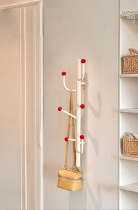 Wall-mounted coat rack with ball hooks, vertical organizer with 4 or 6 hooks