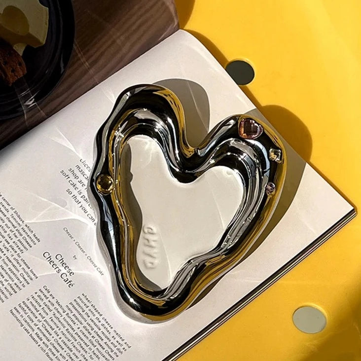 heart chrome mirror tray catch all ceramic plate