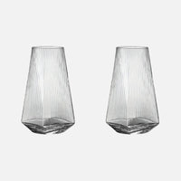 Highball drinking glass clear geometric modern faceted borosilicate vertical ripple texture