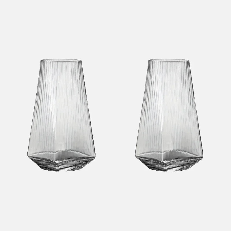 Highball drinking glass clear geometric modern faceted borosilicate vertical ripple texture