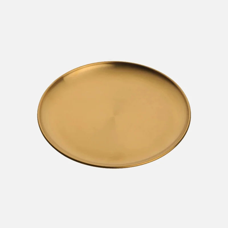 Stainless Steel Dinner Plates European Style Dessert Plate Kitchen Serving Dishes Salad Plate Cake Tray Western Steak Round Tray-Letifly Lights and Decor