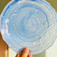 Pacific Blue Decor Bowl Irregular cobalt blue cloud water wave glass soup plate, hazy ocean topography decor bowl for high-end household and restaurant kitchen dinnerware
