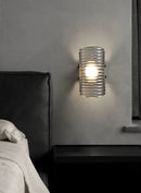 Modern ribbed glass wall lamp black finish ambient lighting half moon sconce contemporary interior