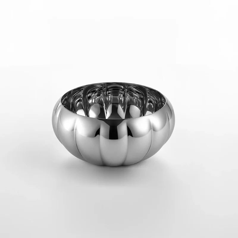 Radiance Ribbed Bowl Polished stainless steel ribbed bowl modern reflective noodle rice bowl