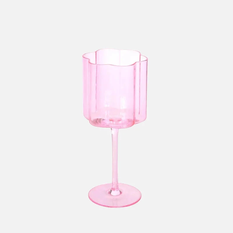 Wave Rim Glass Collection Colorful crystal glasses with wavy petal rim modern cocktail and wine glass 
