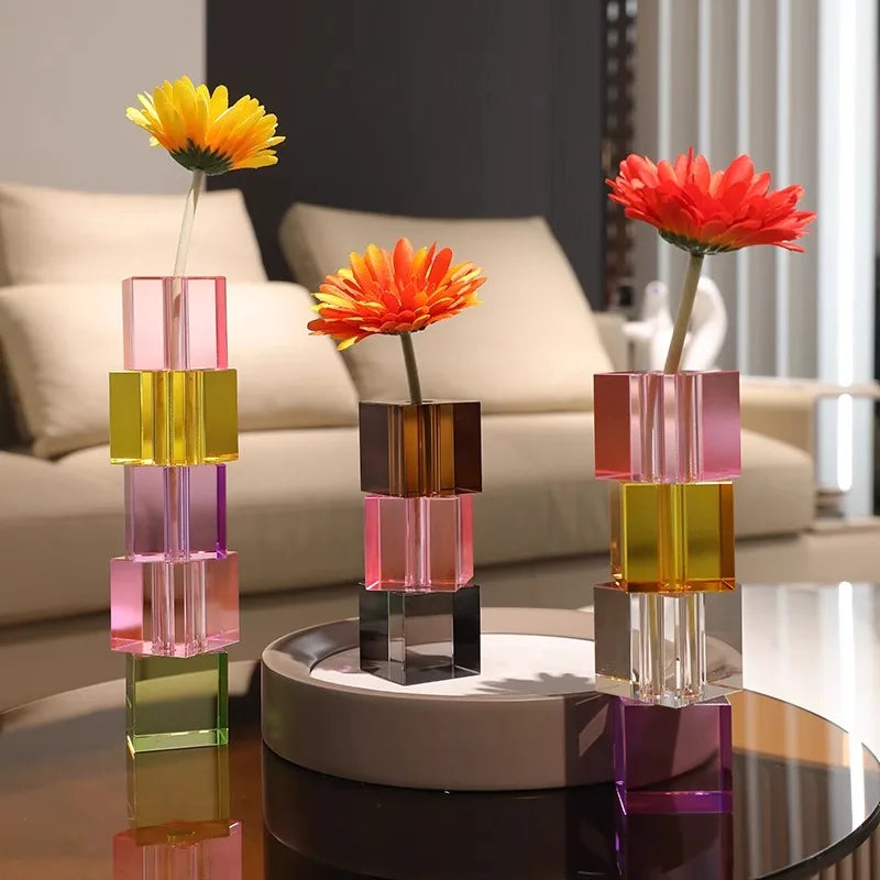 Pixel Block Crystal Glass Vase